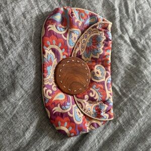 Colorful Paisley Clutch with Wooden Accent